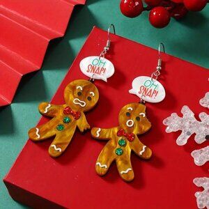 #87 Gingerbread OH SNAP acrylic Christmas earrings gingerbread man